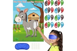 PLULON Pin The Tail on The Donkey Party Game Affiche de Jeux d'âne avec 24 Autocollants Queue pour Enfants, Jeux fête d'anniversaire, Animaux Ferme, âne, décorations murales pour la Maison