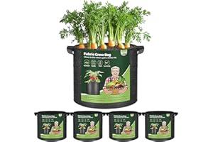 T4U 5 Gallon Plant Grow Bags with Handle Pack of 5, Fabric Pots Growing Bag, Heavy Duty Nonwoven Planter, Thickened Breathable Growbag Container for Potato Tomato Chili Strawberry Vegetables Outdoor