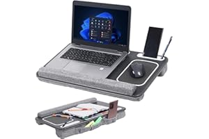 RICOO Support Ordinateur Portable LA0018, Plateau Ergonomique avec Coussin pour Laptop jusqu'à 15,6 Pouces, Tablette en Bois Anthracite, Confortable pour Canapé et Lit