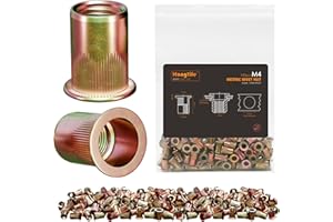 HANGLIFE Rivetti Filettati, M4 Metric Inserti Filettati (100 Pezzi) - Dadi per Rivetti a Testa Piatta, Zincati, in Acciaio al Carbonio con Corpo Zigrinato