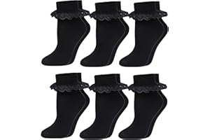 SOCKSTACK 6 Pairs Of Girls Lace Socks, Children's Cotton Rich Frilly Ankle School Socks, Black, Navy, Grey, White By Sock Stack®