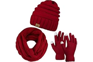 URATOT Winter Knitted Warm Set Infinity Scarf and Hat Touch Screen Gloves for Men and Women