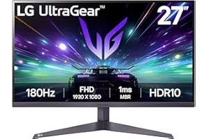 LG UltraGear Gaming Monitor 27GS50F, 27 Inch, 1080p, 180Hz, 1ms MBR, 5ms Response Time, HDR 10, AMD FreeSync, Smart Energy Saving, Displayport, HDMI