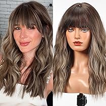 WOKESTAR Bob Wigs With Neat Fringe, Wavy Synthetic Wigs For Women Black