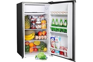 Upstreman Frigorifero Piccolo Con Freezer 91L, Silenzioso, Termostato Regolabile, Scomparto per Verdure, Mini Frigo da Camera, Dormitorio, Ufficio, Acciacio Inox -BR321