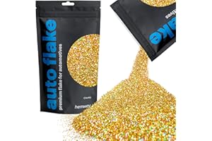 Hemway Automobile Métal Flake Glitter Chunky 1/40" 0.025" 625 microns 0,6 mm Peinture métal additif Flake 100g pour Une Utilisation avec Voiture vélo Van Truck Automotive Vaporiser (Gold Holographic)