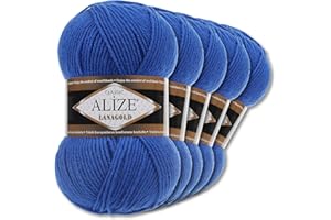 WOHNKULT Alize 5 x 100 g Lanagold Wolle | 53 Auswahl | Stricken Häkeln Wolle (141 | Königsblau)
