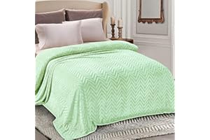 Whale Flotilla Coperta con motivo Chevron, 220 x 240 cm, Calda Coperta per Divano, Coperta in Pile, Super Morbida e Morbida, in Flanella, Verde Chiaro