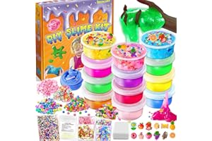 YOPINSAND Kit de Fabrication de Slime DIY 12 Couleurs pour Filles - Crystal Clear et Glow in The Dark Slime - avec Boules en Mousse, Breloques et Paillettes - Jouet Créatif