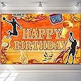 Basketball Happy Birthday Backdrop Banner Basketball Theme Party Decoration Sports Theme Birthday Photography Background Supplies Basketball Court Stars Photo Booth Props for Kids Boys Birthday Party