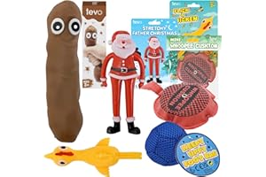 Tevo Stocking Fillers For Boys Bundle - 5 Fun Novelty Toys For Kids Age 5 - 10 - Squishy Poop Stretchy Poo, Keepy Uppy Bag, Whoopee Cushion, Flik-A-Chicken, Stretch Santa