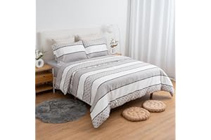 ETREXONLINE Juego de Funda Nórdica 4 Piezas para Cama 135 - Funda Edredón 220x220 cm, Sábana Bajera 135x200+28 cm, 2 Fundas de Almohadas 50x75 cm - Microfibra Suave y Transpirable - Rayas Elegantes