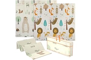 AIYAPLAY Baby Play Mat Double Sided, Foldable & Reversible Activity Playmat, Waterproof Kids Foam Crawling Mat for Outdoor Indoor Playtime Picnics, 196 x 176 x 1.5cm, Animal Theme