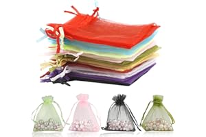 LEISLAM Sacchetti per Confetti Organza, Sacchetti Comunione, Regalo Piccoli, 50PCS Sacchetto Organza 10*8cm, Porta Bomboniere, Mesh Party Wedding Matrimonio Favor Mini Candy Bags