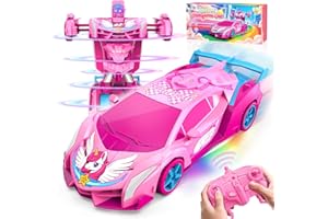 KIDLUNA Voiture Télécommandée Transform Licorne pour 3-12 Enfant, Yeux Clignotants & Lumières Sous le Châssis, Voiture RC 2,4 GHz & Robot Rotation 360°, Jeux Jouet Noël Cadeaux Filles 3 4 5 6 7 8 9 10 11 Ans