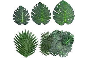 Bubuyun 48 Pezzi Foglie di Palma Artificiali Foglie Finte per Decorazioni Foglie Artificiali Grandi, Decorative Giungla Foglie Artificiali Foglie Tropicali Finte per Feste e Compleanno, 4 Stili