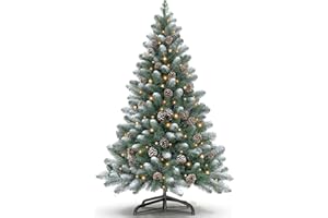 Kidsgigglz Künstlicher Weihnachtsbaum 180cm mit Beleuchtung & Tannenzapfen, Tannenbaum künstlich Grün mit Lichterkette warmweiß, 8 Lichtfunktionen, Metallständer, Weihnachtsdeko für Innen & Außen