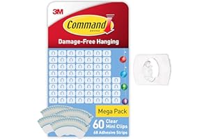 Command Clear Decorating Clips, Value Pack of 60 Transparent Clips and 68 Small Adhesive Strips - Little Hooks for Decorations and Fairy Lights - Damage Free Hanging - Packaging May Vary