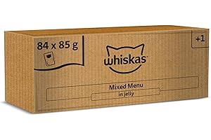 whiskas 1 plus Adult Mixed Selection in Jelly 84 Pouches, Adult Wet Cat Food, Megapack (84 x 85 g)
