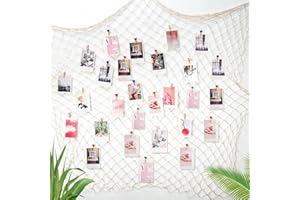 XREE Fischernetz Deko Set, Maritime Deko Fotowand mit 40 Klammern DIY 20 Spurlosen Nägeln Foto Hängende Wanddekoration für Geburtstag Party Vorschlag Karneval Hochzeiten Valentinstag Kommunion