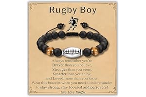 LynixTrade Rugby Bracelet for Boys – Adjustable Black Cord Bracelet with Rugby Ball Charm and Rugby Boy Card, Ideal Rugby Gifts for Boys and Men, Teen Gifts, Birthday & Christmas Presents