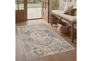 SIXHOME Tappeto moderno a pelo corto Tappeto per soggiorno, lavabile in lavatrice per camera da letto stile vintage effetto invecchiato(marrone,150 * 80cm)