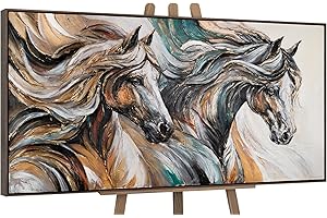 YS-Art Dipinti acrilici con cavalli su tela con cornice colorati dipinti a mano quadri da parete per soggiorno arredamento moderno per la casa quadri per ufficio vera arte 200x100 cm