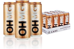 OHMG Sparkling Magnesium Water | 12 Cans x 330ml Flavoured Sparkling Water | Peach & Rosemary + Ashwagandha | Zero Calories, Sweeteners or Sugar | Health Drinks | Energy Drinks |100mg Magnesium