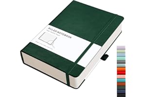 RETTACY Notatnik A5 w linie, twarda okładka, notebook z 320 numerowanymi stronami w linie, 1 bezpłatny notatnik samoprzylepny, 1 kieszeń tylna, szlufka na długopis - zielony