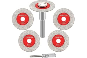 Mini diamentowa tarcza do cięcia szkła – FOCSTOL 5 szt. 30 mm brzeszczot do piły szklanej i 1 szt. 6 mm okrągły trzpień do szkła, jadeitu, marmuru, granitu, sztucznego kamienia, porcelany, płytek