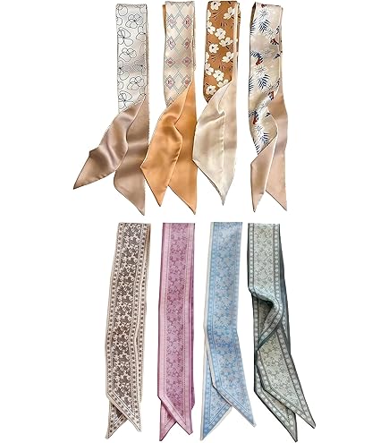 Nogeqi 4 stuks halsdoeken voor dames, modieuze satijnen doek, zijden doek voor dames, lichte doeken, zijden halsdoek, zijden sjaal voor handtassen, hals, hoofd, kleding