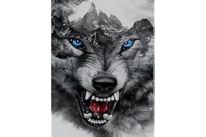 EOBROMD Diamond Painting Kit Completo Lobo, Pintura de Diamante Adultos Niños, Montaña Punto de Cruz Diamante, Cuadro Diamante Art Rhinestones Bordado para Decoración Hogar 30x40cm