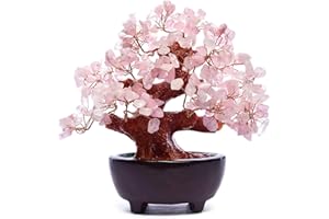 HapiLeap 6 Inch Feng Shui Aventurine Quartz Gem Stone Money Tree Natural Green Crystal Money Tree Office Living Room Good Luck Decoration (Pink)