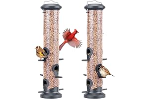 Kingsyard 2 Pack Tube Feeders with 6 Feeding Ports for Outdoors Hanging, Premium Hard Plastic Weatherproof & Steel Hanger, Attracting for Wild Birds (Black)