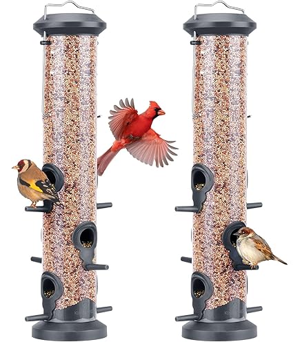 Vogelfutterstation Mit 6 Öffnungen – Wetterfeste Futtersäule Zum Aufhängen