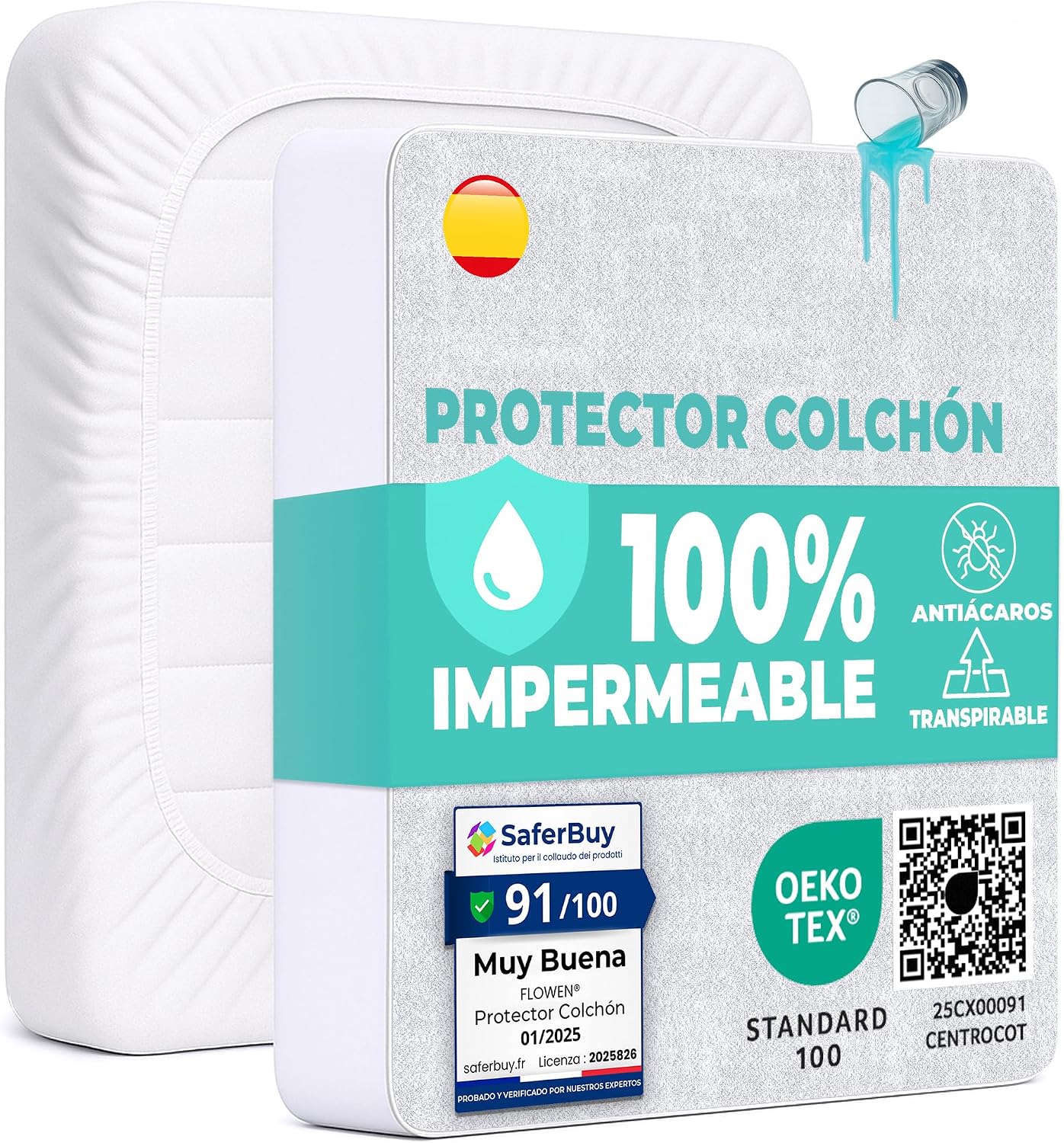 Protector Colchón 90 x 190 cm Funda Colchón Impermeable Sábana Bajera Impermeable de Algodón y Microfibra Cubre Colchón para Cama Transpirable Cover Hipoalergénico Antiácaros Lavable a Máquina