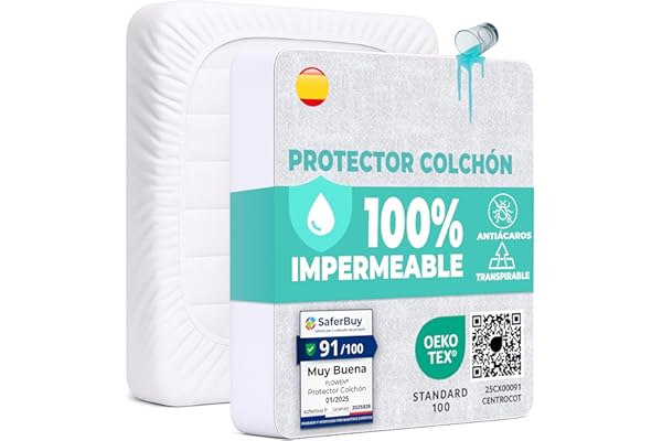 Protector Colchón 90 x 190 cm Funda Colchón Impermeable Sábana Bajera Impermeable de Algodón y Microfibra Cubre Colchón para Cama Transpirable Cover Hipoalergénico Antiácaros Lavable a Máquina