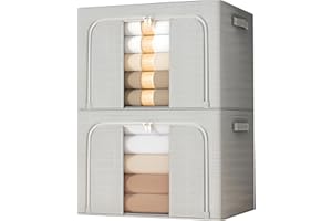 UWENKJIE Large capacity clothing storage, bedding storage, thick Oxford cloth, foldable, dustproof, waterproof, one visible window, two doors, sturdy steel frame support, 2 pieces of 66 liter light gray
