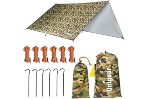‎UNIGEAR Unigear Tarp 3x3 3x4 3x5 4x4 wasserdicht, Zeltplane für Hängematte mit Ösen + 6/8 Erdnägel + 6/8 Seilen, Regenschutz Sonnenschutz kompakt für Ourdoor Camping Wandern Hängematte