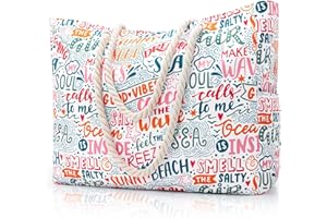 BENPEN Large Beach Bag for Women with Zip,Waterproof Summer Beach Tote Bags with Pockets,Holiday Essentials Family Travel Bag for Women,Canvas Shopping Bag Personalised Overnight Shoulder Bag for Pool Gym