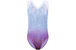 ZNYUNE Dziewczęcy trykot gimnastyka taniec wielokolorowy nadruk bez rękawów dla 3-12 lat