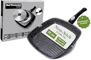 CHEF WONDERFUL BY MAK Chef Wonderful Non-Stick Griddle Pan for All Hobs. Aluminium Steak Pan (28cm) Marble Coating & Detachable Handle. Griddle Pan for Induction & Gas hobs. Induction Grill Pan for Oven