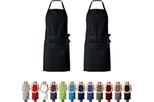 EllaTex Doppelpack Damen/Herren/Unisex Schürze Kochschürze Kellnerschürze Bistroschürze Küchenschürze Grillschürze Latzschürze 100% Baumwolle, Farbe: 2er Pack Schwarz
