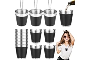 Begpoee 12 Pezzi Bicchieri da Shot da 30 ml, Bicchierini da Liquore Riutilizzabili, Bicchieri da Liquore con Catena, Per Feste di Matrimonio, Carnevali e Feste All'Aperto(4,2 x 3,7 cm, Nero + Argento)