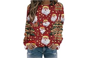 LCIWSQRTEK Sudaderas Navideñas Mujer, Divertido Reno Estampado Jersey Navideño Mujer - Camiseta Navidad Mujeres Manga Larga - Cuello Redondo Ugly Xmas Blusas Festival Fiesta Christmas Jumper Año Nuevo-6