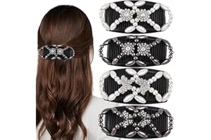 ASWEWAMT 4 Pcs Hair Slides for Women, Beaded Hair Combs Stretch Magic Double Side Combs Clips Butterfly & Little Flower Elastic Magic Beads Hair Combs Slides for Women Girls Hair Styling
