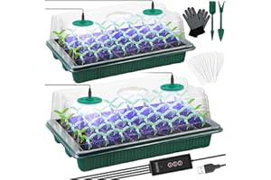 YEEGNAR Zimmergewächshaus Anzuchtkasten Lichtern Setzling Starter Tabletts 2 Stück 80 Zellen Gewächshaus Anzuchtset Zimmergewächshaus Kasten mit Deckel und Belüftung Pflanze Etiketten Werkzeuge (Grün)