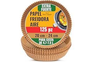 Papel Freidora Aire para 5.5L Cosori, Cecotec y más – 125 Piezas Redondo Papel Horno 20cm – Air Fryer Accesorios para Cocinar – Sin Blanquear, Limpieza Fácil por Baker's Signature