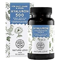 NATURE LOVE® Hyaluronsäure Kapseln mit Zink - Hochdosiert: 500mg - Vegan - 90 Stück (3 Monate) - 500-700 kDa