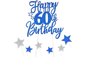 FUNCANDLE Royal Blue Happy 60th Birthday Cake Toppers for Cake,Personalised Cake Toppers for Boy Men Girl Women Decorations,Glitter Cupcake Topper Cake Topper Kit 60th Birthday Party Cake Decoration Supplies